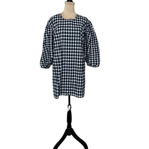 EUC J. Crew Puff Sleeves Textured Plaid Mini Dress - Picture 3 of 15